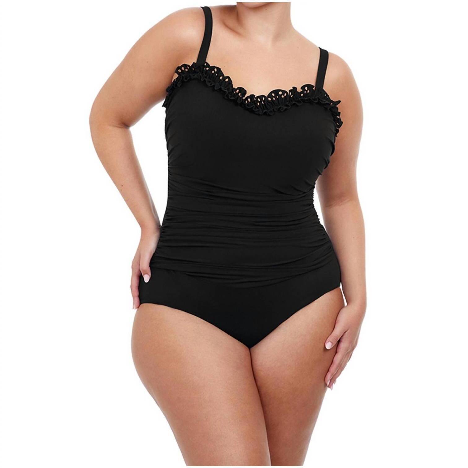 New Profile By Gottex Plus Size Scoop Neck One Piece Swimsuit In Hula Dance Blac